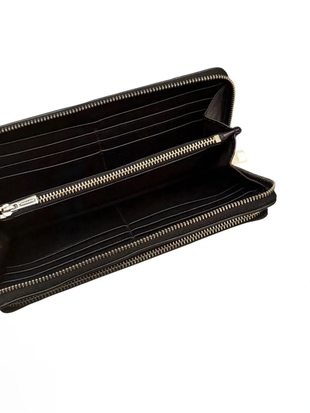 COACH - BLACK SOFT LEATHER LONG DOUBLE ZIP AROUND WALLET